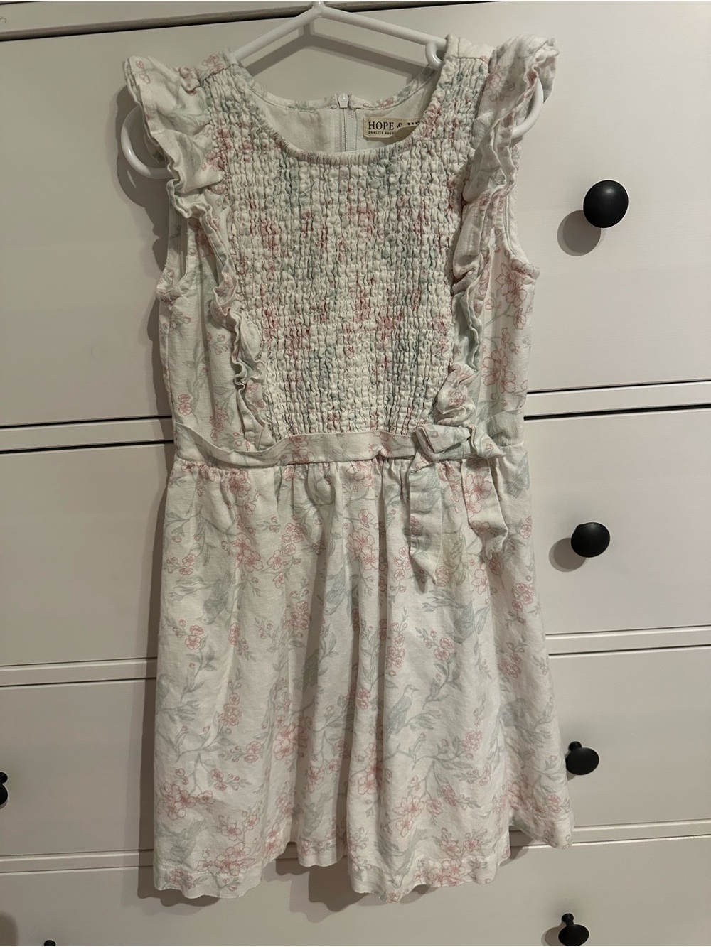 Girls' Floral Smocked Ruffle Dress in Soft Pink